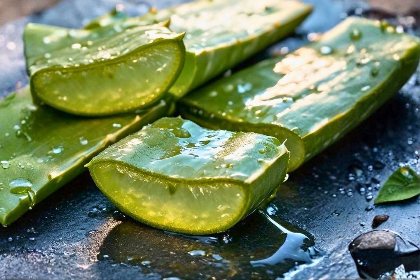 Świeży miąższ z liści aloesu wykorzystywany do produkcji naturalnych kosmetyków Lanzaloe